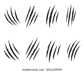 animal Claw scratches mark set. Cat tiger scratches paw shape. Vector illustration