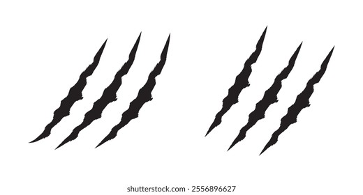 animal Claw scratches mark set. Cat tiger scratches paw shape. Intricate claw silhouettes, Cracks form animal claw scratches, wild beast paw marks with sharp fissures texture,