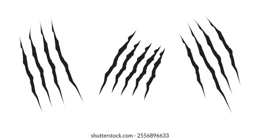 animal Claw scratches mark set. Cat tiger scratches paw shape. Intricate claw silhouettes, Cracks form animal claw scratches, wild beast paw marks with sharp fissures texture,