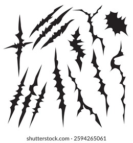 Animal claw scratches mark set vectors