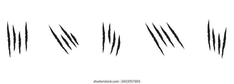 Animal Claw scratches mark set. Cat tiger scratches paw shape. isolated on White background . EPS 10 . 