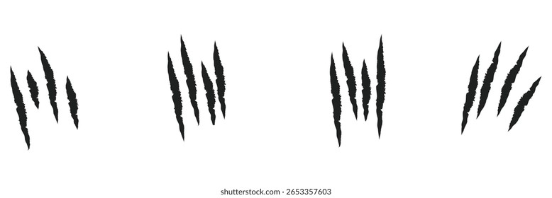 Animal Claw scratches mark set. Cat tiger scratches paw shape. isolated on White background . EPS 10 . 