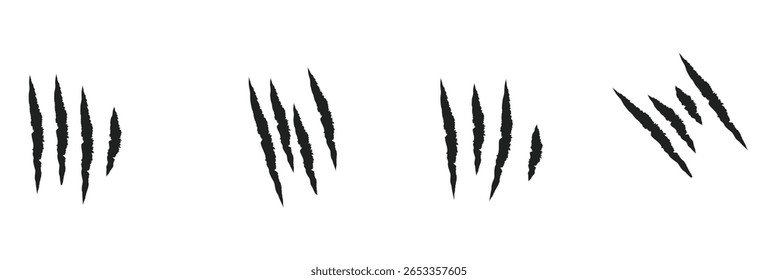 Animal Claw scratches mark set. Cat tiger scratches paw shape. isolated on White background . EPS 10 . 