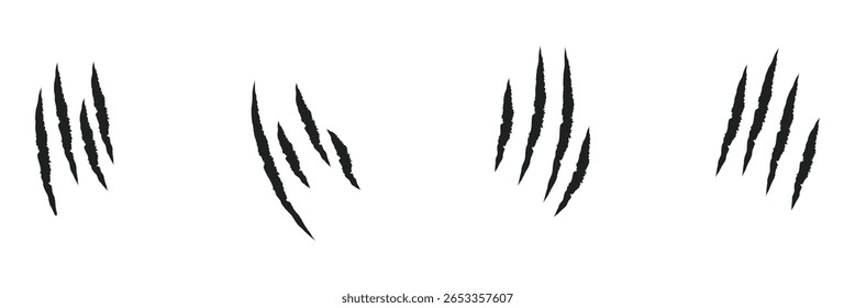 Animal Claw scratches mark set. Cat tiger scratches paw shape. isolated on White background . EPS 10 . 