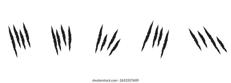 Animal Claw scratches mark set. Cat tiger scratches paw shape. isolated on White background . EPS 10 . 