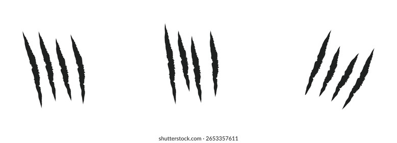 Animal Claw scratches mark set. Cat tiger scratches paw shape. isolated on White background . EPS 10 . 