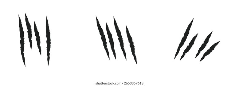 Animal Claw scratches mark set. Cat tiger scratches paw shape. isolated on White background . EPS 10 . 