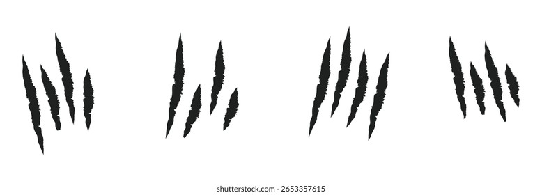 Animal Claw scratches mark set. Cat tiger scratches paw shape. isolated on White background . EPS 10 . 