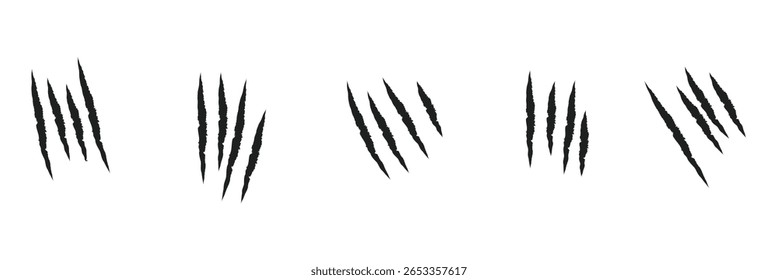 Animal Claw scratches mark set. Cat tiger scratches paw shape. isolated on White background . EPS 10 . 