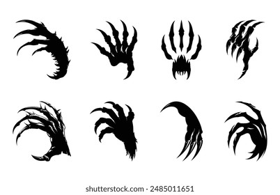 Animal Claw Vector Silhouette bundle, Wild Animal foot Print Clip art black Silhouette Set