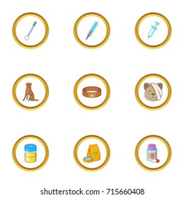 Animal clinic icons set. Cartoon style set of 9 animal clinic vector icons for web design