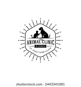 Animal clinic and lodge with dog and cat minimalist and modern retro emblem 