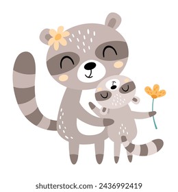 In: Animal Clipart. Happy Mothers Day Clipart. Mutter und Baby Tiere im Cartoon flachen Stil, perfekt für Scrapbooking, Aufkleber, Tags, Grußkarten, Einladungen, Poster. Handgezeichnete Vektorgrafik.