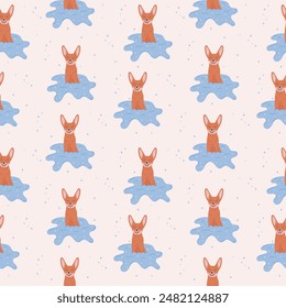 Animal in clouds concept. Children’s cute animal pattern. Sleepy fox on a cloud pattern. Design for printing on fabrics.