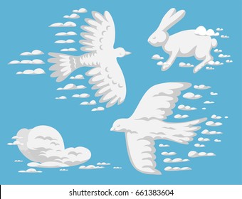 Animal clouds silhouette pattern vector illustration abstract sky cartoon environment natural wilding beast ornament