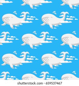 Animal clouds silhouette whale seamless pattern vector illustration abstract sky cartoon ocean humpback natural