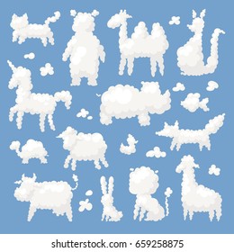 Animal clouds white silhouette sweet dreams kid imagination vector illustration cute farm and wild shapes