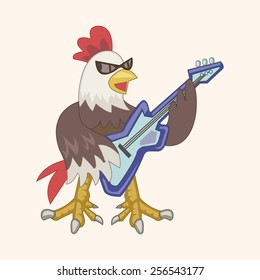 animal cock playing instrument cartoon theme elements