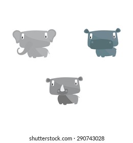 Animal collection elephant, hippo and rhino vector illustration