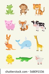 Animal Collection - Monkey, Tiger, Pig, Cow ... illustration