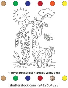 animal color by number coloring book for kid