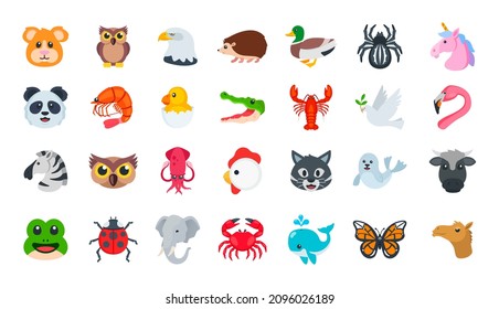 Animal color icon set. Vector animals emoji illustration collection