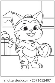 Animal coloring book Cats, ready for a game of volleyball. Perfect for children's coloring pages