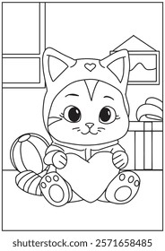 Animal coloring book cute cat love heart shape valentine celebrate 