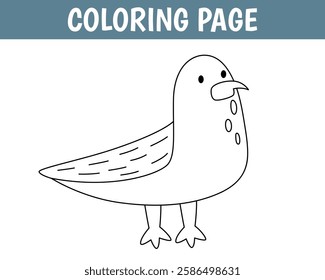 Animal coloring page, cute print with line seagull. Printable worksheet with solution for school and preschool. 