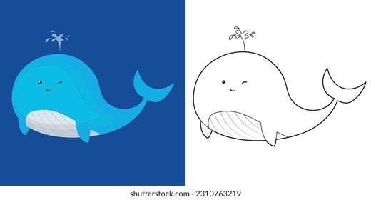 Animal coloring page. Coloring cute whale the sea animal worksheet. Coloring activity for children. Printable educational printable coloring worksheet. Vector file.