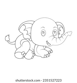 Animal Coloring Page for Kids. Baby Elephant Coloring Page Black and white vector illustration for coloring book