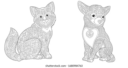 430 Collections Coloring Pages Cat Dog  Latest Free