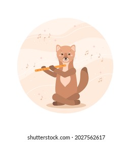 Animal concept illustration for kids. Character for children in flat style. The cute sable is playing the flute. Vector illustration for nursery.