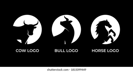 animal cow, bull, horse silhouette premium logo design