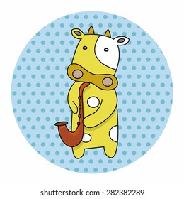animal cow playing instrument cartoon theme elements