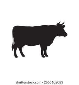 Projeto de ilustração plana do vetor da silhueta da vaca animal no fundo branco