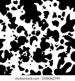 Patrón de piel de vaca animal sin costuras. Fondo Abstractas de cuero de vaca. Textura animal blanco y negro monocromo.  Diseño de impresión de dibujo a mano de cuero mamífero de Vector mínimo. 