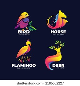 Animal creative logo set with modern colors