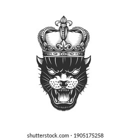 An animal in a crown. Can be used as a sketch of a tattoo.
