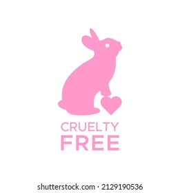 Animal cruelty free icon design symbol. Product not tested on animals sign with pink bunny rabbit. Vector illustration.
