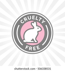 Animal cruelty free icon design with rabbit vector symbol. Product not tested on animals sign with grey, white and pink rabbit badge. Vector illustration.