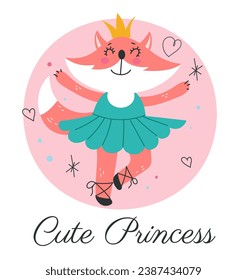 Animal cute ballerina princess ballet dancer concept. Vector flat graphic design illustration
