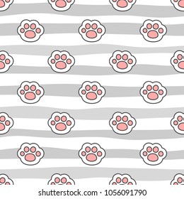 Animal Cute Paw Seamless Pattern Background, Vector Illustration