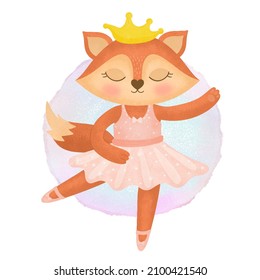 Animal dancer, charming fox in pointe shoes. Cute little fox ballerina. 
