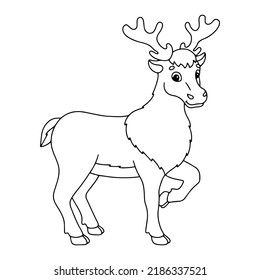 Venado animal. Colorando la página del libro para los niños. Caricatura de estilo. Ilustración vectorial aislada en fondo blanco.