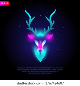 Animal deer head modern logo vector with neon vibrant colors, abstract.