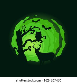Animal deer and Owl Night in the Forest