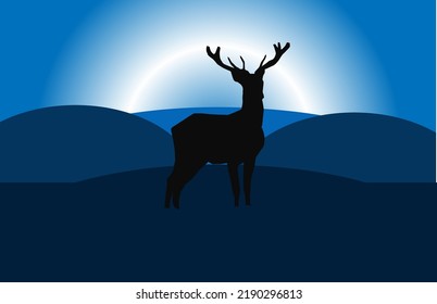  Animal deer Silhouette Moonlight Vector Illustration