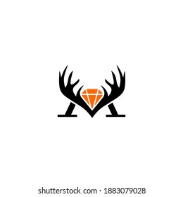 Animal deer vector logo with a crown and letter m