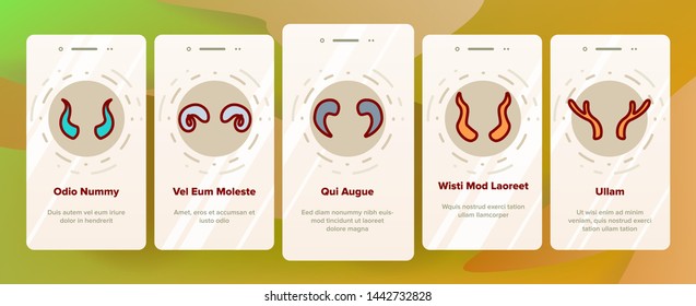 Animal, Devil Horns Vector Onboarding Mobile App Page Screen. Bull, Goat, Moose, Wild Mammals Horns Outline Symbols Pack. Carnival Costume Accessories. Reindeer Antlers Illustrations